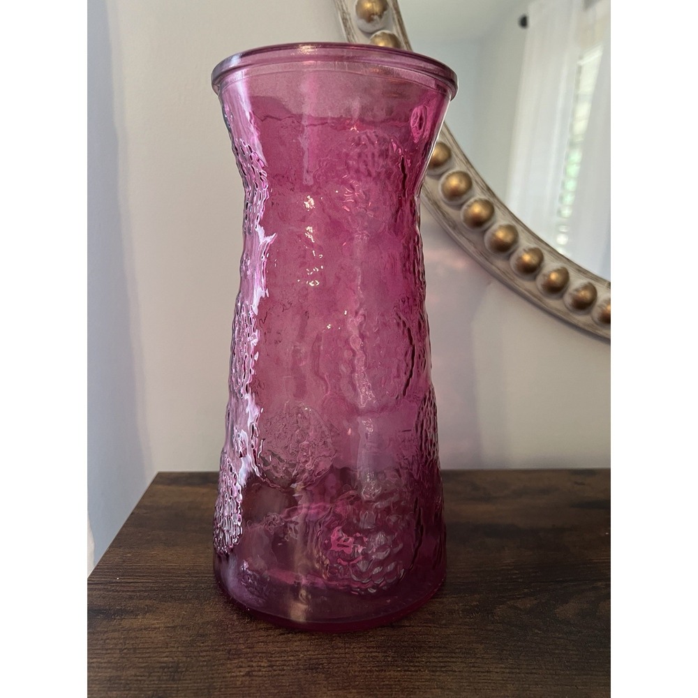 Vintage Cranberry Flashed Glass Vase Fruit Texture Mid Century Ruby‎ 10"